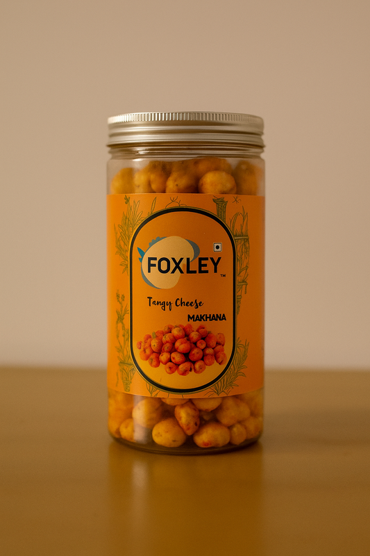 Foxley Tangy Cheese Flavoured Makhana | Gluten-Free Vegan Snack | 90g Airtight Jar