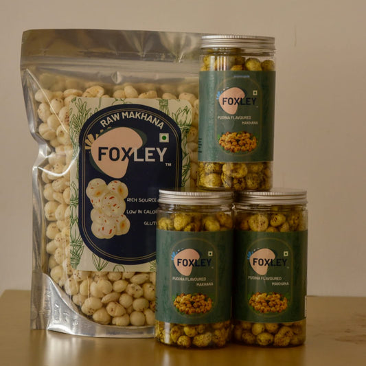 Maharaja Pack | 250 g Raw Makhana with 3x140g Mint Flavoured Makhana Jars