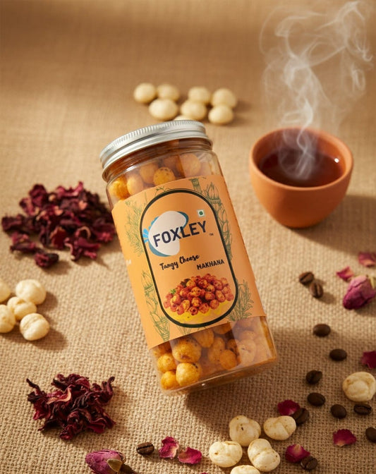 Foxley Tangy Cheese Flavoured Makhana | Gluten-Free Vegan Snack | 90g Airtight Jar